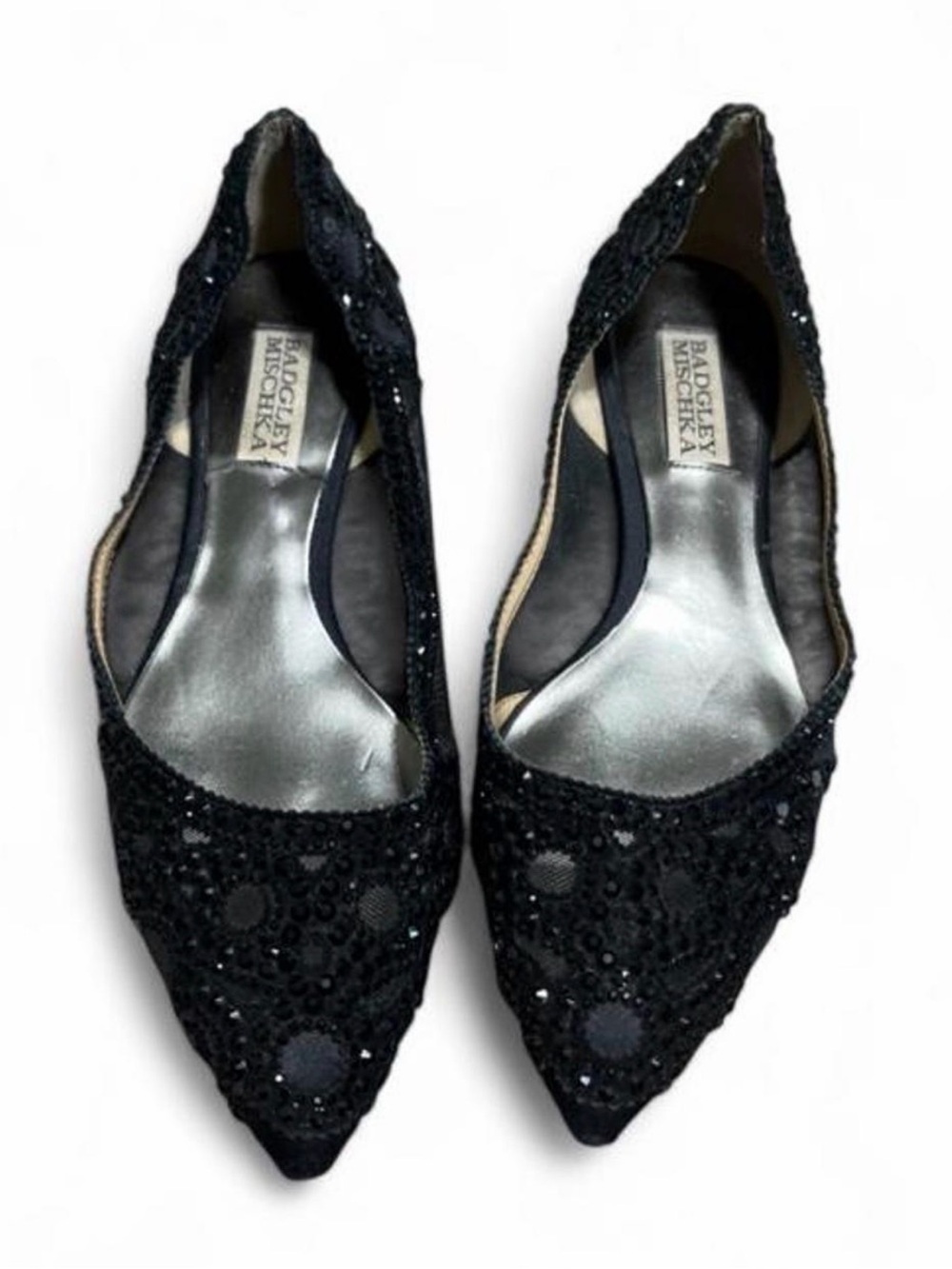Badgley Mischka Black Beaded Pointed Flats with Embellishment
